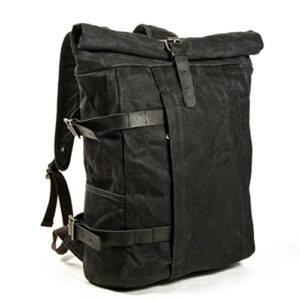 HHVDVCJK Vintage Waxed Canvas Backpack Laptop Bag Multifunctional Outdoor Anti-Theft Waterproof Travel Bag Leisure Backpack Black