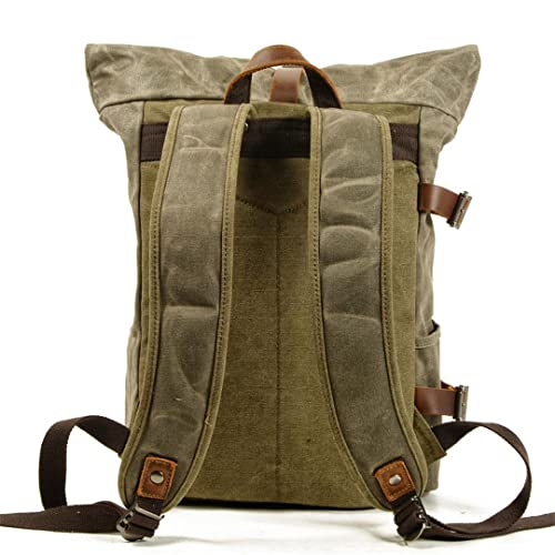 HHVDVCJK Vintage Waxed Canvas Backpack Laptop Bag Multifunctional Outdoor Anti-Theft Waterproof Travel Bag Leisure Backpack Black