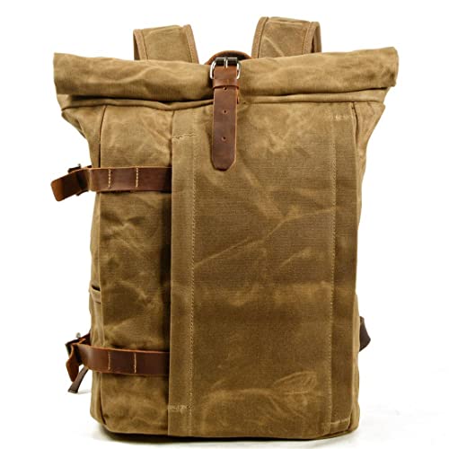 HHVDVCJK Vintage Waxed Canvas Backpack Laptop Bag Multifunctional Outdoor Anti-Theft Waterproof Travel Bag Leisure Backpack Black