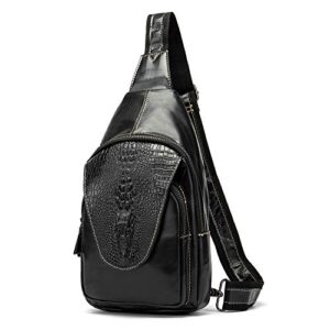 niucunzh handmade genuine leather crossbody sling bag crocodile embossing chest bag waterproof shoulder bag black