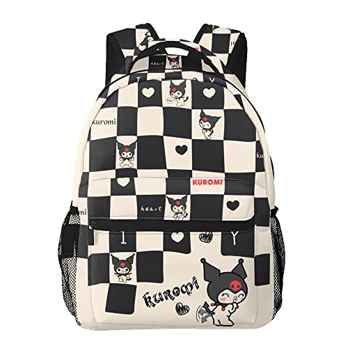 EVESKY Kawaii Backpack For Girls Women Anime Backpacks Black White Checker Bookbag Lightweight Cute Travel Bag