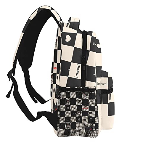 EVESKY Kawaii Backpack For Girls Women Anime Backpacks Black White Checker Bookbag Lightweight Cute Travel Bag