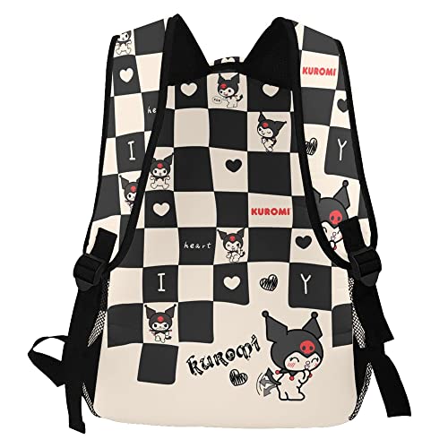 EVESKY Kawaii Backpack For Girls Women Anime Backpacks Black White Checker Bookbag Lightweight Cute Travel Bag