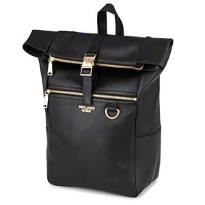 BERLINER BAGS Premium Leather Backpack Harlem, Laptop Bag and Travel Rucksack for Women - Black/Gold