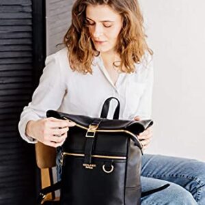 BERLINER BAGS Premium Leather Backpack Harlem, Laptop Bag and Travel Rucksack for Women - Black/Gold