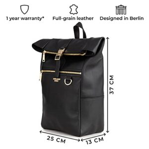 BERLINER BAGS Premium Leather Backpack Harlem, Laptop Bag and Travel Rucksack for Women - Black/Gold