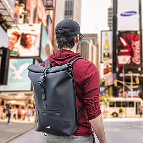 Mission Darkness FreeRoam Faraday Backpack. Stylish Roll Top Bag with Durable Water-Resistant Exterior, RF Blocking Liner, Padded Laptop Compartment, Device Isolation, Anti-Tracking, EMF Shielding