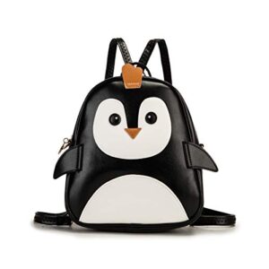 girls mini backpack toddler 3d animal casual daypack pu leather preschool convertible shoulder bag gift for kids (black-01)