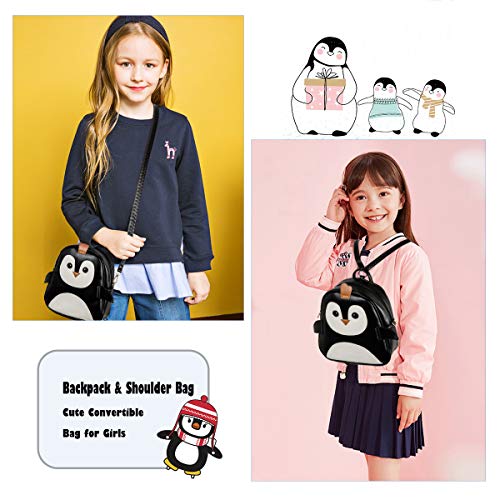 Girls Mini Backpack Toddler 3D Animal Casual Daypack PU Leather Preschool Convertible Shoulder Bag Gift for Kids (Black-01)