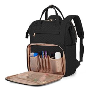 fasrom teacher backpack for work women teacher supplies, nurse bag backpack with laptop compartment for nursing student essentials (empty bag only), black