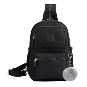 sunwel fashion mini backpack & sling bag 2 way carry nylon casual daypack chest bag with detachable pom pom ball keychain for women (black)