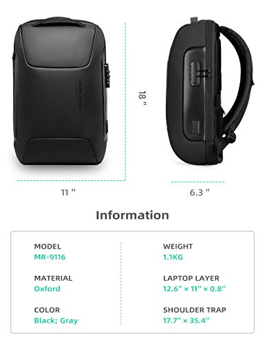 Anti-Theft Backpack,MARK RYDEN Business Waterproof Backpack For Men College Travel Flight with USB Port Charging ＆TSA Lock Fits For 15.6 Inch Laptop,Black