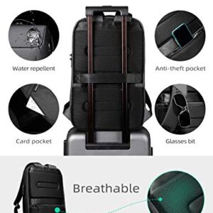 Anti-Theft Backpack,MARK RYDEN Business Waterproof Backpack For Men College Travel Flight with USB Port Charging ＆TSA Lock Fits For 15.6 Inch Laptop,Black