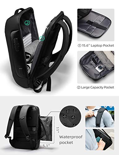 Anti-Theft Backpack,MARK RYDEN Business Waterproof Backpack For Men College Travel Flight with USB Port Charging ＆TSA Lock Fits For 15.6 Inch Laptop,Black