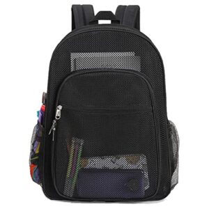 senyare semi-transparent mesh backpack, see through college student backpack for school, work, swimming, beach, outdoor sports