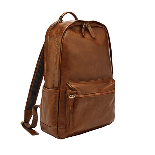 Fossil All-Gender Buckner Leather Travel Backpack Bag, Color: Cognac (Model: MBG9465222)