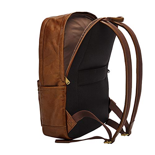 Fossil All-Gender Buckner Leather Travel Backpack Bag, Color: Cognac (Model: MBG9465222)