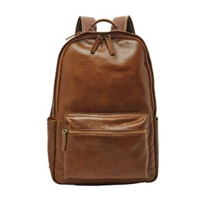 Fossil All-Gender Buckner Leather Travel Backpack Bag, Color: Cognac (Model: MBG9465222)