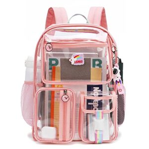 lisinuo clear backpack girl transparene backpacks see through book bag for women heavy duty pvc mesh bag cute girls bookbags (pink)