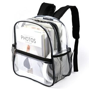 keepcross stadium approved clear backpack 12x12x6 for festival games sporting events concerts,small clear mini backpack with reinforced straps for women girls men,black