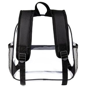 Keepcross Stadium Approved Clear Backpack 12x12x6 for Festival Games Sporting Events Concerts,Small Clear Mini Backpack with Reinforced Straps for Women Girls Men,Black