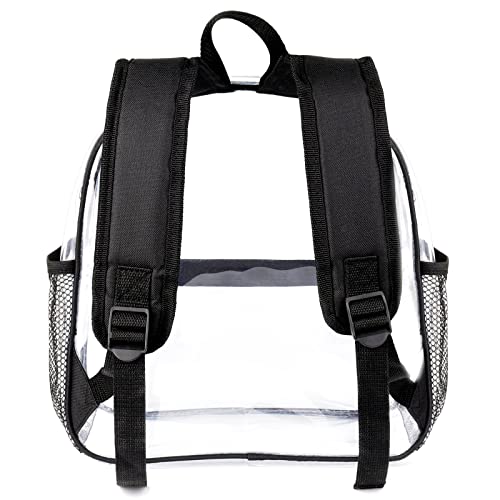 Keepcross Stadium Approved Clear Backpack 12x12x6 for Festival Games Sporting Events Concerts,Small Clear Mini Backpack with Reinforced Straps for Women Girls Men,Black