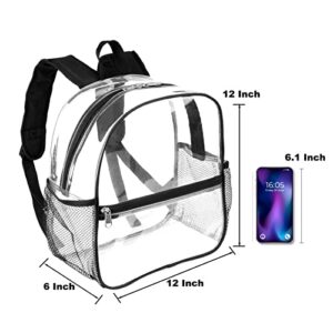 Keepcross Stadium Approved Clear Backpack 12x12x6 for Festival Games Sporting Events Concerts,Small Clear Mini Backpack with Reinforced Straps for Women Girls Men,Black