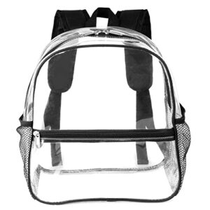 Keepcross Stadium Approved Clear Backpack 12x12x6 for Festival Games Sporting Events Concerts,Small Clear Mini Backpack with Reinforced Straps for Women Girls Men,Black