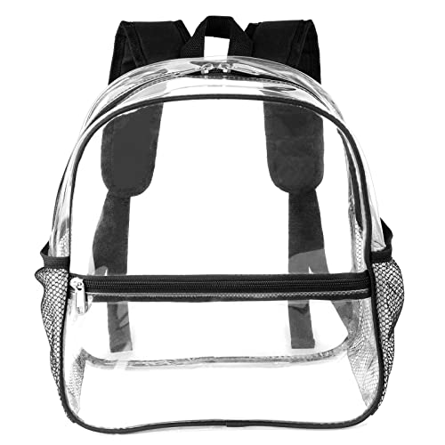 Keepcross Stadium Approved Clear Backpack 12x12x6 for Festival Games Sporting Events Concerts,Small Clear Mini Backpack with Reinforced Straps for Women Girls Men,Black