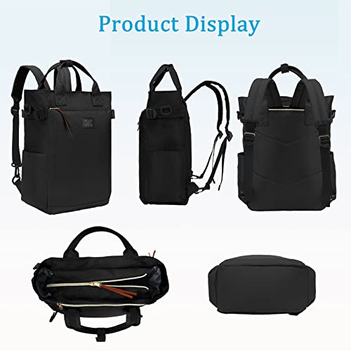 Backpack Purse for Women Large Diaper Bag Travel Laptop Casual Bookbag Work Shopping Docter Nurse Teacher Bag Light Weight 15.6-in Computer Multifunctional with Tote Handles Black