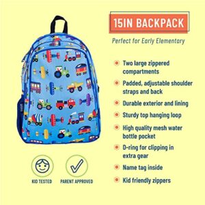 Wildkin 15-Inch Kids Backpack for Boys & Girls, Perfect for Early Elementary, Backpack for Kids Features Padded Back & Adjustable Strap, Ideal for School & Travel Backpacks(Trains, Planes, and Trucks)