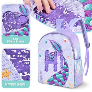 WERNNSAI Mermaid Kids Backpack - Sparkly Sequins School Backpack for Little Kids Girls Preschool Kindergarten Elementary 15” Lightweight Hiking Travel Casual Book Bag