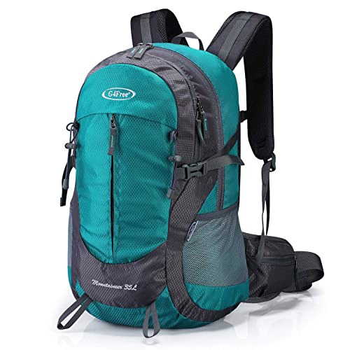 G4Free 35L Hiking Backpack Water Resistant Outdoor Sports Travel Daypack Lightweight with Rain Cover for Women Men (Peacock Green)