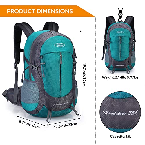 G4Free 35L Hiking Backpack Water Resistant Outdoor Sports Travel Daypack Lightweight with Rain Cover for Women Men (Peacock Green)