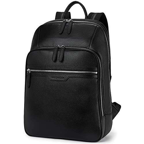 BOSTANTEN Men Leather Backpack 15.6 inch laptop Backpack Travel College Bag Black