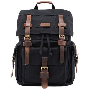 kattee men’s leather canvas backpack large school bag travel rucksack black