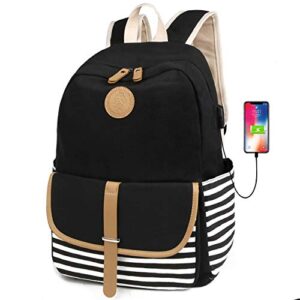 flymei cute backpack for teen girls, lightweight school bookbag 15.6” laptop backpack with usb charging port, casual travel back pack durable bookbag for boys/girls