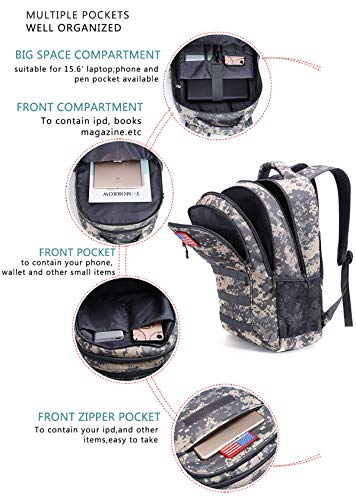 Camo Backpack, 40L Boys Backpack for School, Camouflage MOLLE Bookbag with USB Charging Port