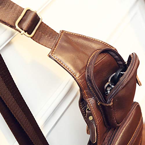 KPYWZER Vintage Leather Sling Bag Bags for Men Women Backpack Shoulder Messenger Crossbody Outdoor Travel Hiking Camping Tactical Chest Pack Daypack Brown