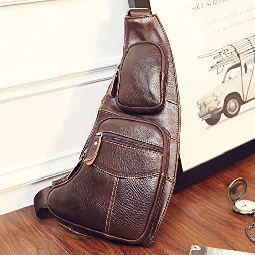 KPYWZER Vintage Leather Sling Bag Bags for Men Women Backpack Shoulder Messenger Crossbody Outdoor Travel Hiking Camping Tactical Chest Pack Daypack Brown