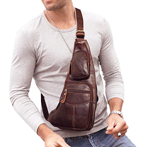 KPYWZER Vintage Leather Sling Bag Bags for Men Women Backpack Shoulder Messenger Crossbody Outdoor Travel Hiking Camping Tactical Chest Pack Daypack Brown