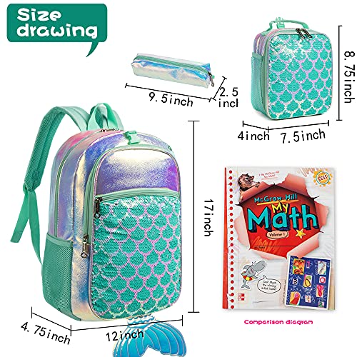 Jasminestar School Backpacks 17 inch with Lunch Bag and Pencil Case for Boys and Girls, Lightweight Bookbags for Elementary