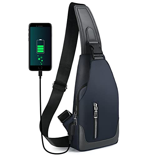 Sling Backpack with USB Charging Port, Chest Bag Crossbody Daypack Shoulder Bag for Women & Men, Hiking, Cycling, Travel #2 Blue
