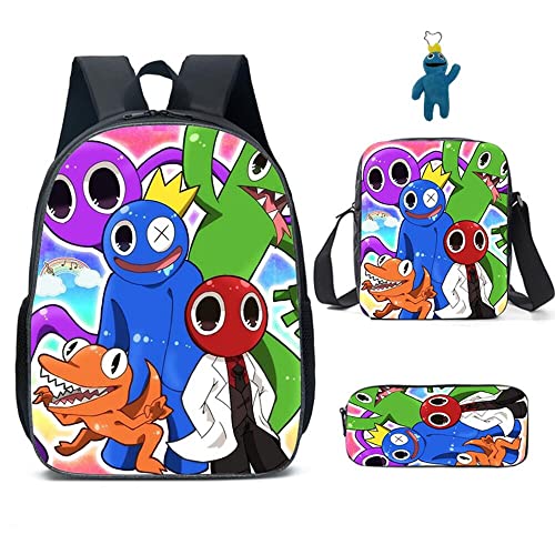 XYAM 3Pcs Anime Game Backpack Set with Keychain,16in 3D Printed Friend Cartoon Lunch Bag High Capacity Schoolbag. (B)