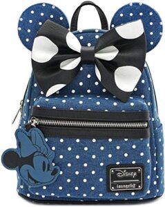 loungefly x minnie mouse denim polka dot mini backpack