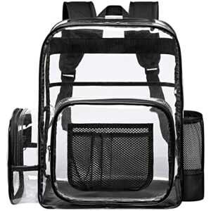 cambond clear backpack, heavy duty transparent backpacks for adults reinforced straps see-through bag for school and work（black）