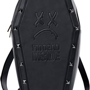 Moody Monday ‘I’m Dead Inside’ Studded Coffin Backpack - Embossed Premium Vegan Leather Black Book Bag - Adjustable Straps with Zip Closure - Goth & Gothic Accessories - Grunge Emo Punk Rock Clothing