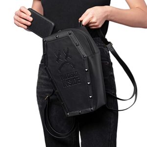 Moody Monday ‘I’m Dead Inside’ Studded Coffin Backpack - Embossed Premium Vegan Leather Black Book Bag - Adjustable Straps with Zip Closure - Goth & Gothic Accessories - Grunge Emo Punk Rock Clothing