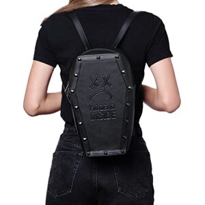 Moody Monday ‘I’m Dead Inside’ Studded Coffin Backpack - Embossed Premium Vegan Leather Black Book Bag - Adjustable Straps with Zip Closure - Goth & Gothic Accessories - Grunge Emo Punk Rock Clothing