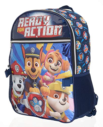 Paw Patrol 5 Piece Ready for Action Backpack Set for Kids, Kindergarten Toddler’s Schoolbag with Insulated Lunch Box, Pencil Case, Cinch Shoe Bag and Squishy Ball Toy Dangle